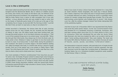 Text document with a quote about love and Dolly Parton, featuring a bibliography-style layout.