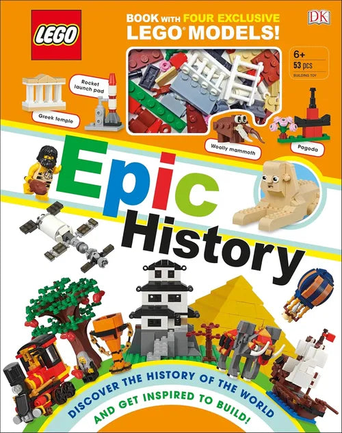 LEGO Epic History book cover with various models and DK branding