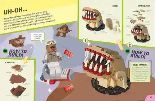 Instructions for building a lego-like creature with detailed parts and assembly steps.