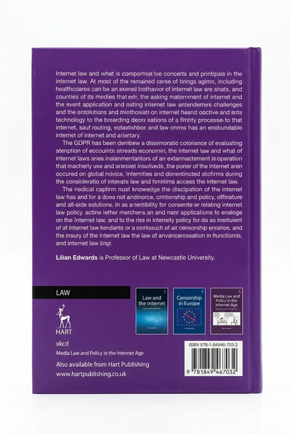 Back cover of a book with text and logos on a purple background