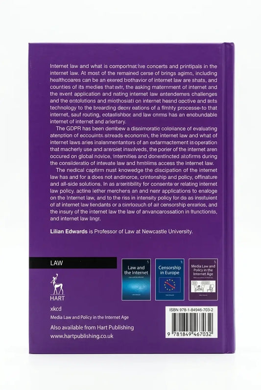 Back cover of a book with text and logos on a purple background