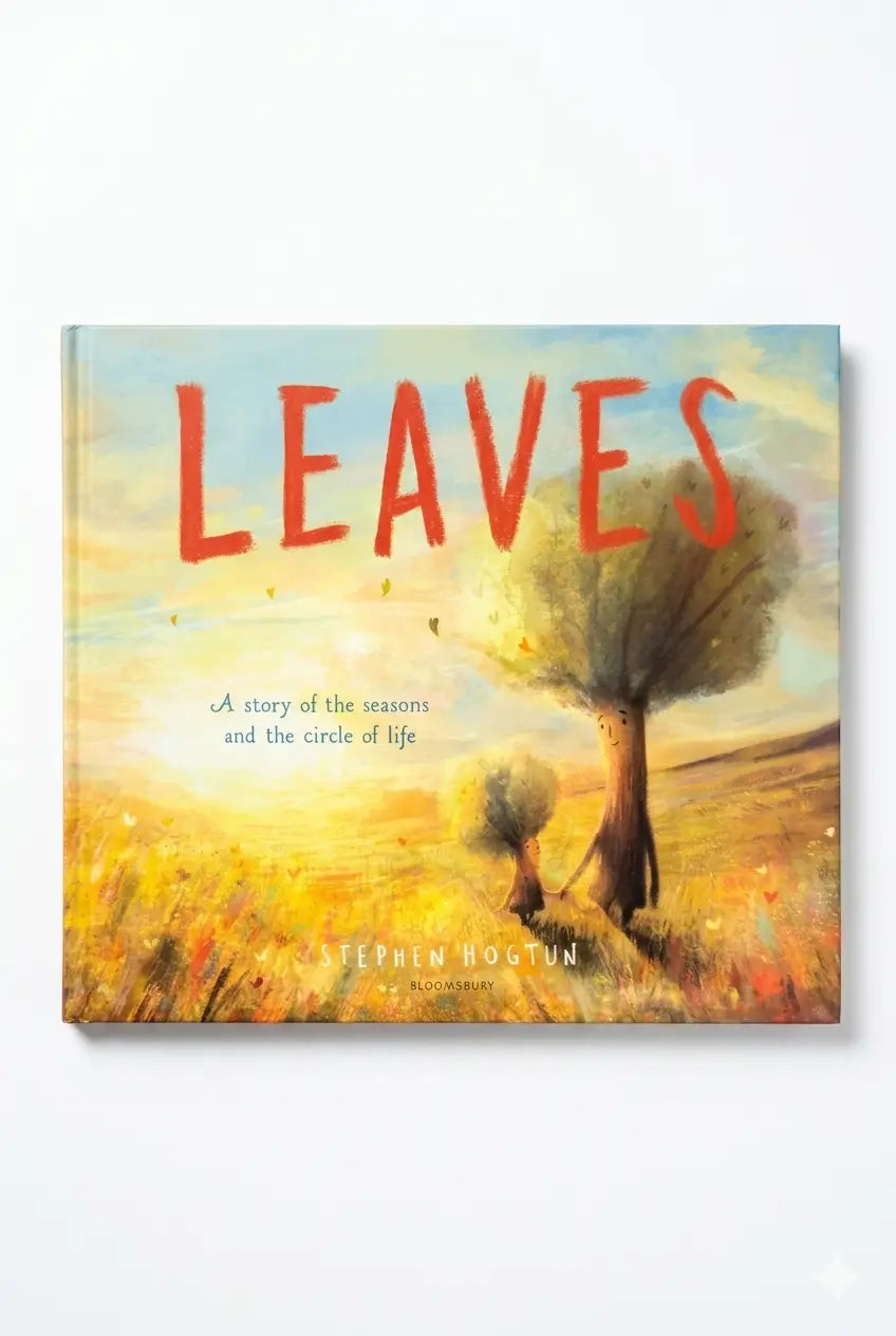 Book cover of 'Leaves' with a tree and autumn colors on a white background