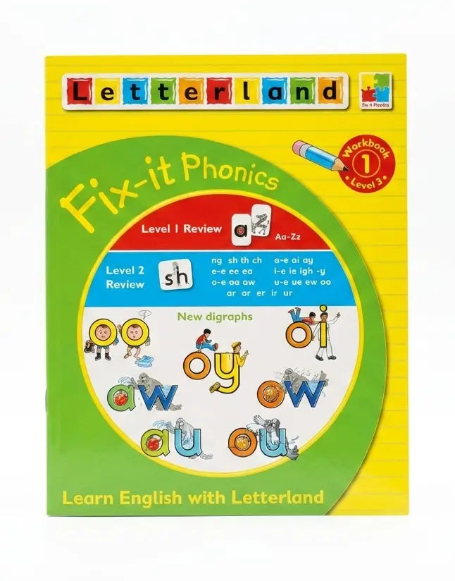 Letterland Fix-it Phonics workbook cover with colorful design and text