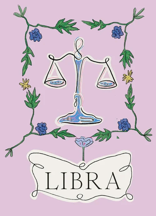 Libra zodiac sign illustration with scales on a pink background