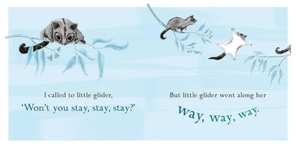 Illustration of a little glider on a branch with text on a blue background