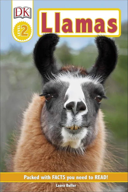 Book cover of 'Llamas' with a close-up of a llama's face and a blurred natural background.