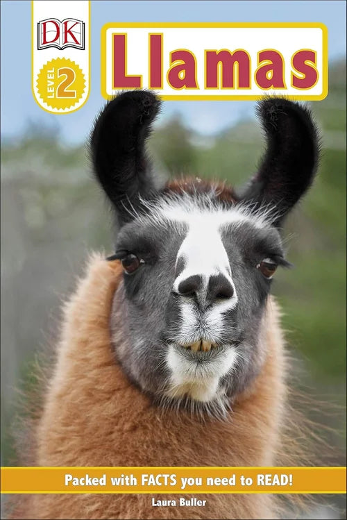 Book cover of 'Llamas' with a close-up of a llama's face and a blurred natural background.