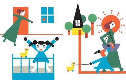 Illustration of children playing with toys on a playground