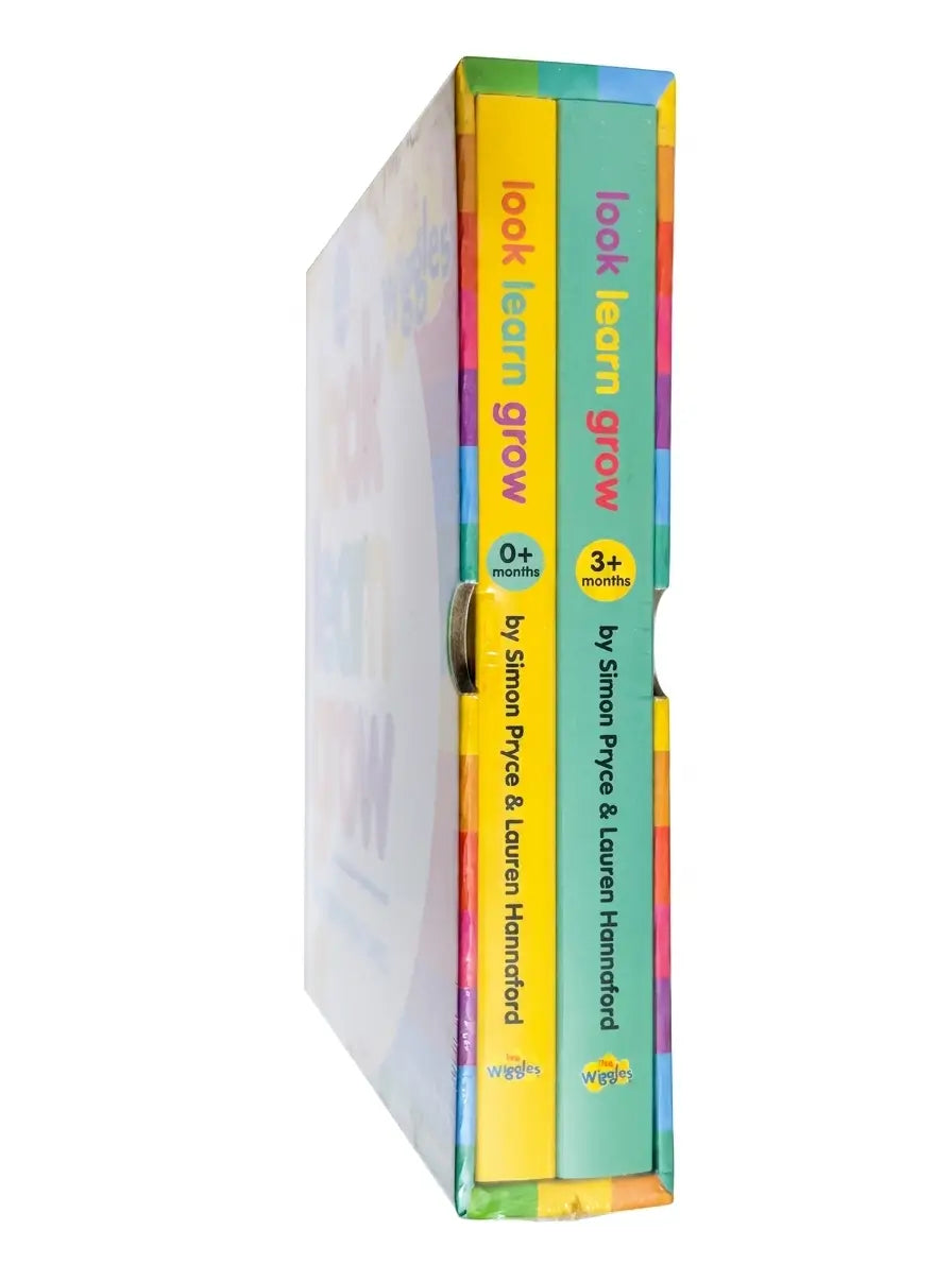 Set of children's books titled 'look learn grow' on a white background