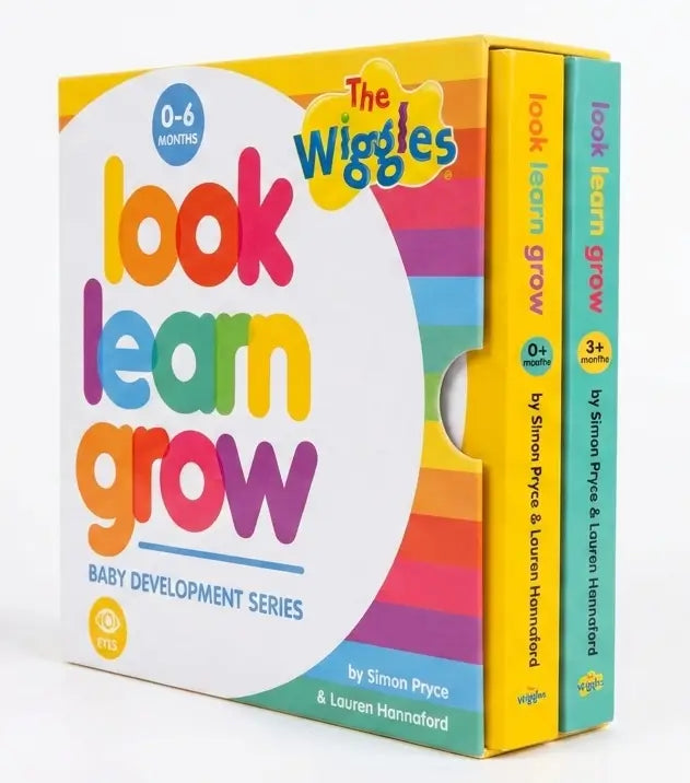 The Wiggles Look Learn Grow Baby Development Series by Simon Pryce and Lauren Hannaford — months 1 to 12 baby milestone books