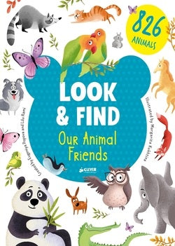 Children's book cover titled 'Look & Find: Our Animal Friends' with illustrations of various animals.