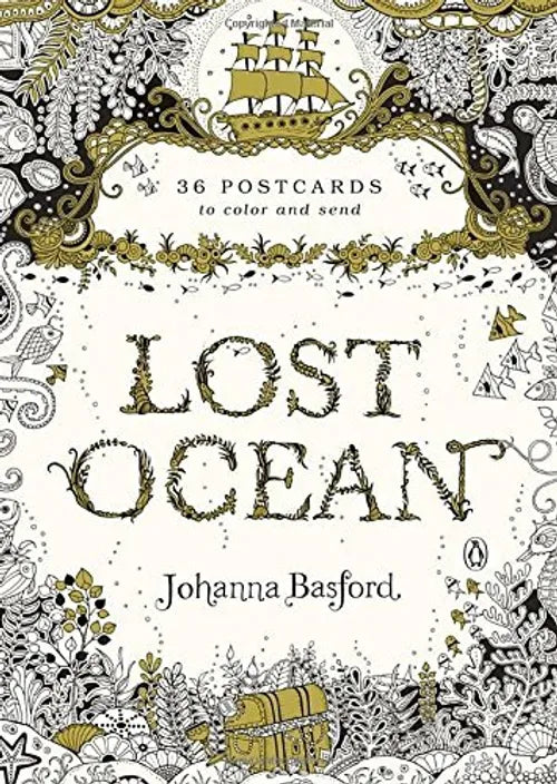 Book cover of 'Lost Ocean' by Johanna Basford with decorative elements and text.