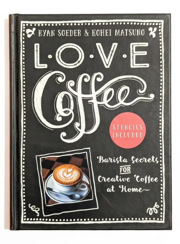Book titled 'LOVE Coffee' with a coffee cup illustration on a black background