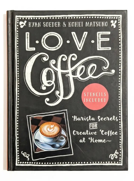 Book titled 'LOVE Coffee' with a coffee cup illustration on a black background