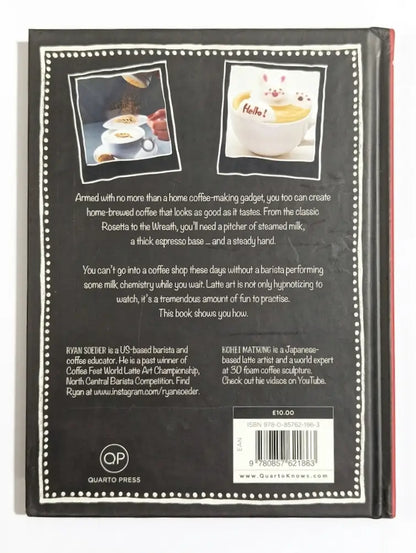 Back cover of a book with text and images related to coffee, featuring Quarto Press branding.