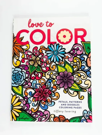 Coloring book titled 'Love to Color' with floral designs on a white background