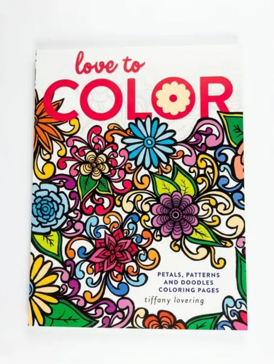 Coloring book titled 'Love to Color' with floral designs on a white background