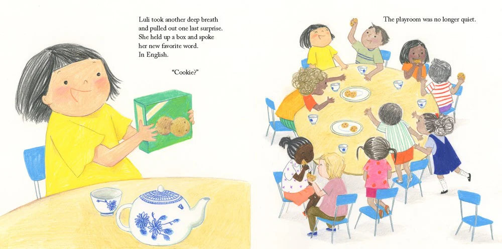 Illustration from a children's book showing a teacher reading to a group of children in a classroom setting.