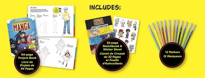 The Art of Drawing Manga Kit: Everything you need to become a manga master-Includes: 64-page project book, 32-page sketchbook, 1 sticker sheet, 12 markers