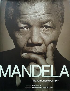 Cover of the book 'Mandela' featuring a black and white photograph of Nelson Mandela with the title text overlaid.