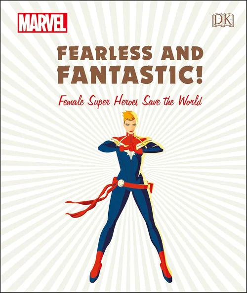 Book cover of 'Fearless and Fantastic! Female Super Heroes Save the World' featuring a superhero in a blue and red costume.
