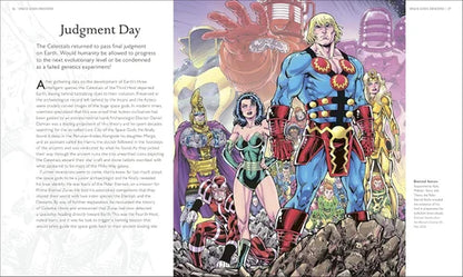 Comic book page with superhero characters and text on a white background