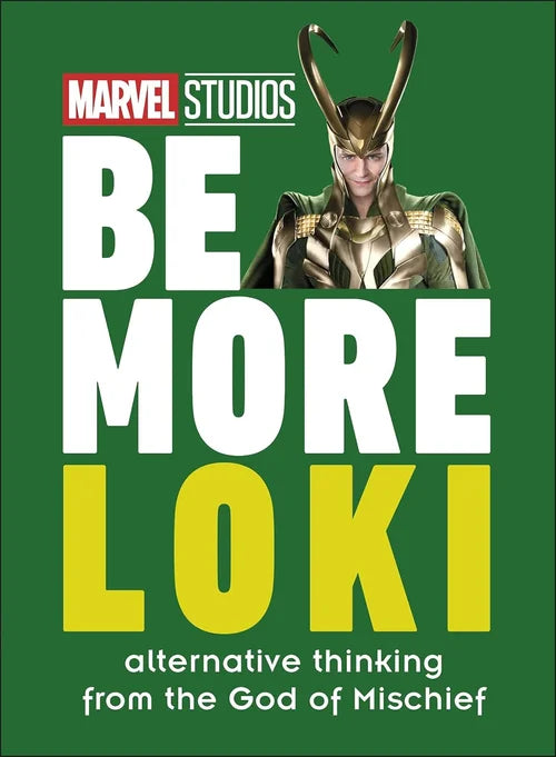 Promotional poster for Marvel Studios' 'Be More Loki' with Loki character and text on green background