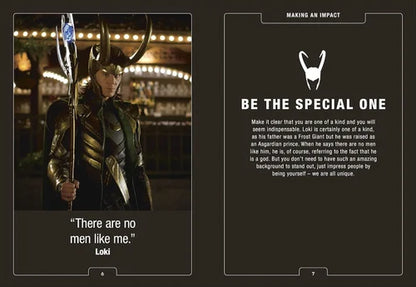 Character in costume with text and quote on a dark background