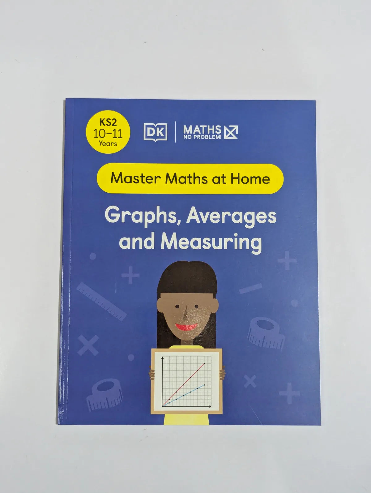 Book titled 'Master Maths at Home: Graphs, Averages and Measuring' by DK on a white background
