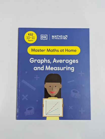 Book titled 'Master Maths at Home: Graphs, Averages and Measuring' by DK on a white background