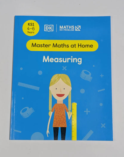 Book titled 'Master Maths at Home: Measuring' by DK on a gray background