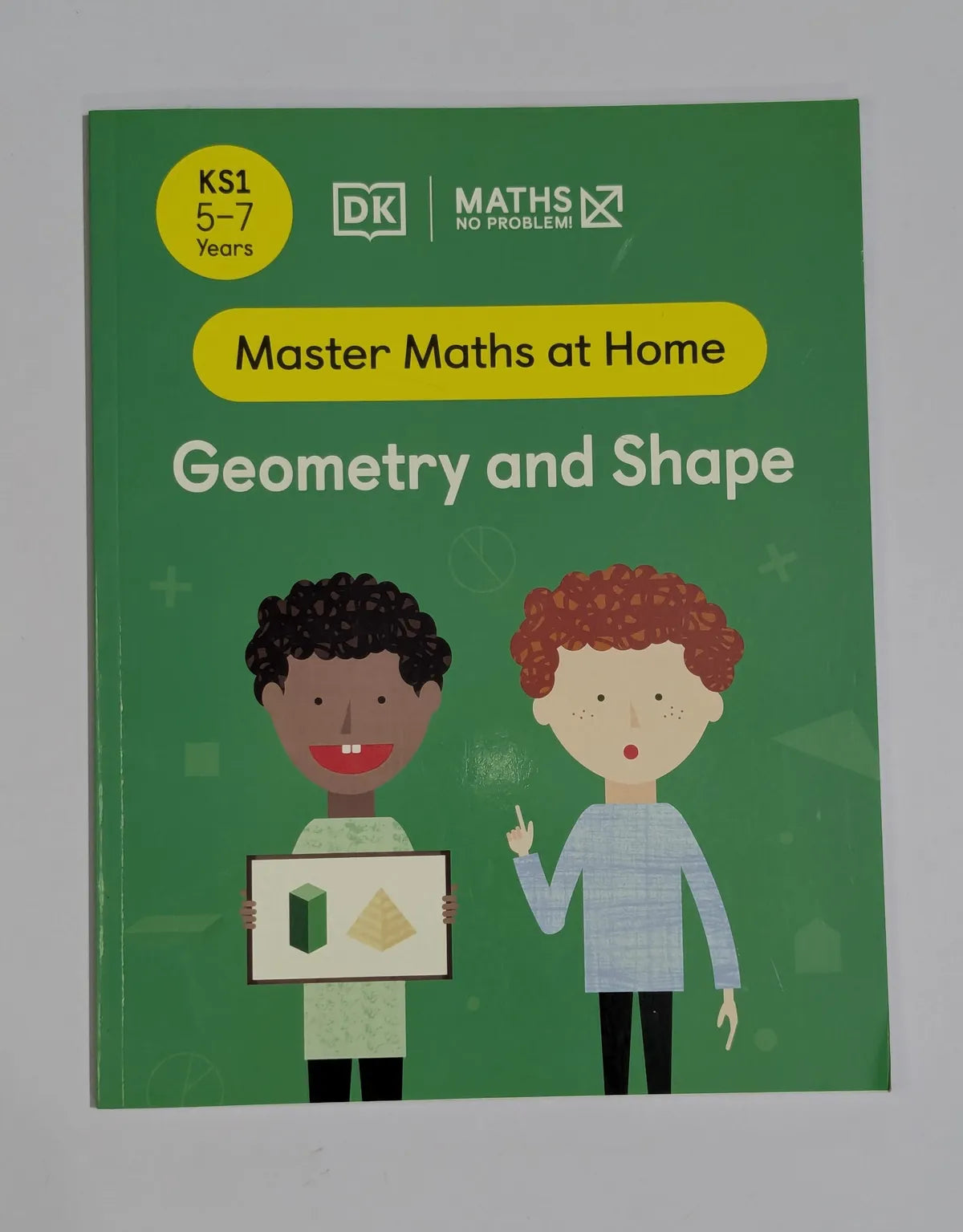Book cover of 'Master Maths at Home: Geometry and Shape' by DK on a green background