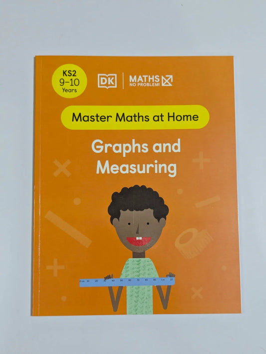 Book titled 'Master Maths at Home: Graphs and Measuring' by DK on an orange background