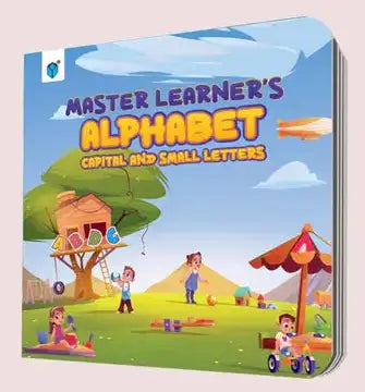 Children's book titled 'Master Learner's Alphabet' with a colorful cover featuring children playing outdoors.
