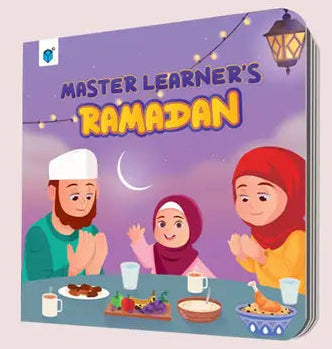 Children's book titled 'Master Learner's Ramadan' with illustrations of children during Ramadan on a light pink background.