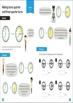 Educational worksheet on making turns: quarter and three-quarter turns with illustrations and text.