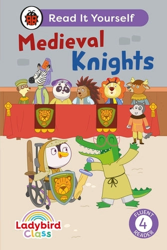 Book cover of 'Medieval Knights' with cartoon animals in knight costumes and Ladybird logo.