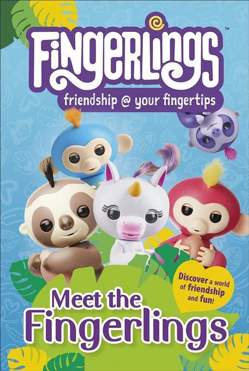Promotional poster for Fingerlings with four toy figures on a colorful background