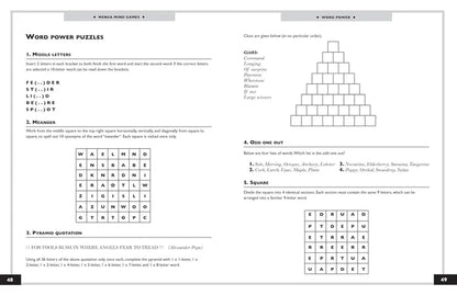 Page from a book with word power puzzles and a pyramid structure.