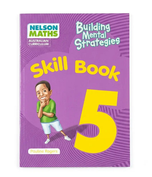 Nelson Maths Building Mental Strategies Skill Book 5, featuring a purple cover with a cartoon illustration of a boy and a large yellow number 5.