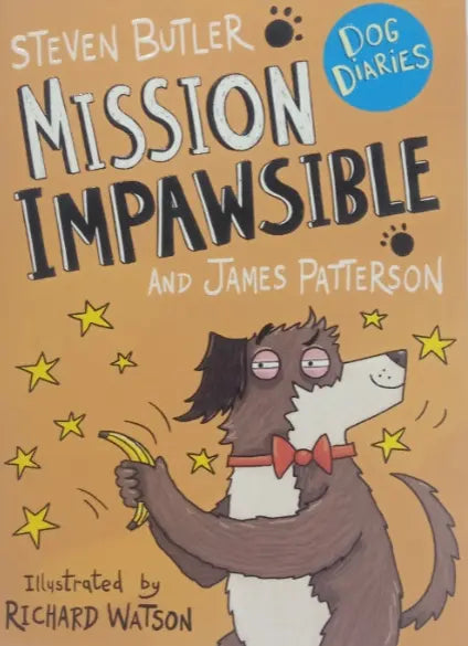 Book cover of 'Mission Impawsible' from 'Dog Diaries' series with a dog holding a banana.