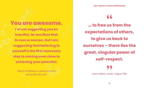 Motivational quote on a yellow and white background with text about self-belief and self-respect.