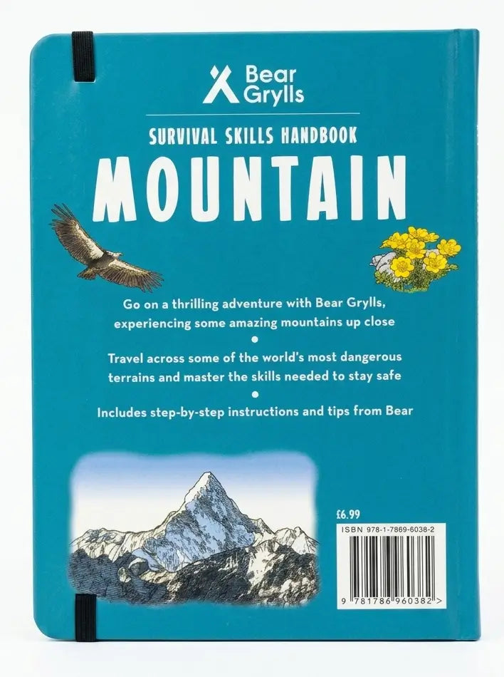 Bear Grylls Mountain Survival Skills Handbook on a blue background