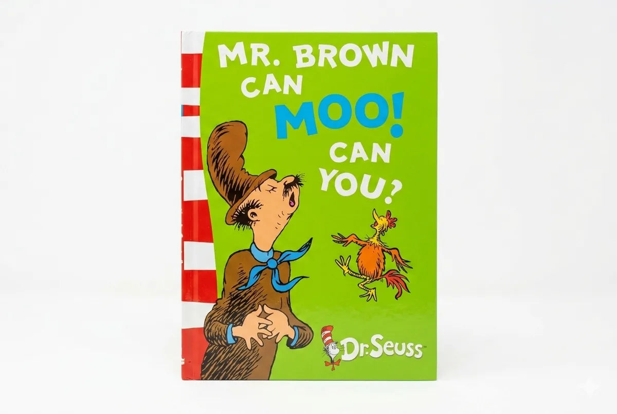 Book cover of 'Mr. Brown Can Moo! Can You?' by Dr. Seuss on a white background