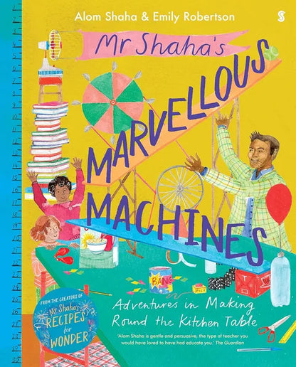Book cover of 'Mr Shaha's Marvellous Machines' with colorful illustrations and text.
