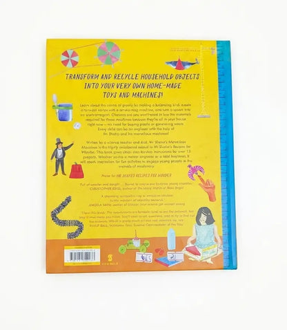 The back cover of a children's book titled 'Transform and Recycle Household Objects into Your Very Own Home-Made Toys and Machines!' on a solid white background.
