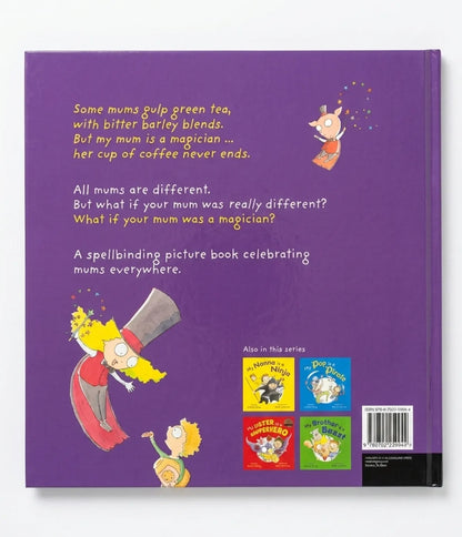 Book cover with text and illustrations on a purple background