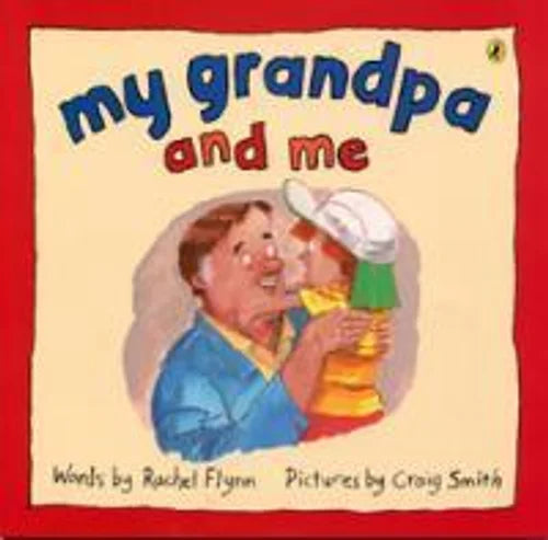 Book cover of 'My Grandpa and Me' with a red border and illustration of a child and grandparent.