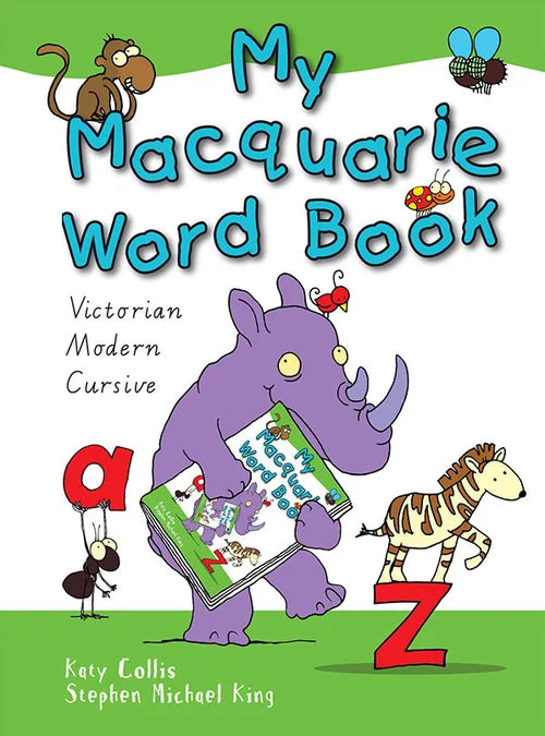 Children's book titled 'My Macquarie Word Book' with colorful illustrations on a green background.