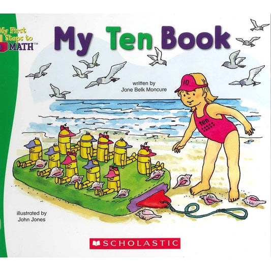 Book cover of 'My Ten Book' by Scholastic with a beach scene and child illustration.